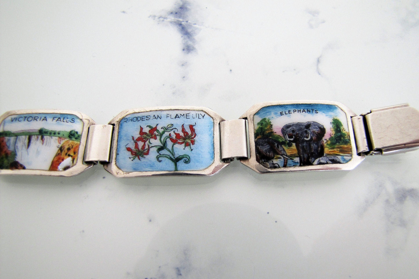 1940's South Africa Silver Enamel Souvenir Bracelet. - MercyMadge
