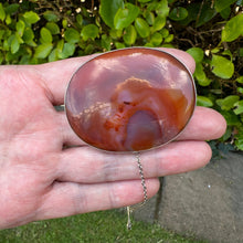 画像をギャラリービューアに読み込む, Antique Victorian Large Scottish Agate Sterling Silver Brooch. Orange/Red Chalcedony Sash/Tartan Statement Brooch. Banded Agate Oval Brooch.
