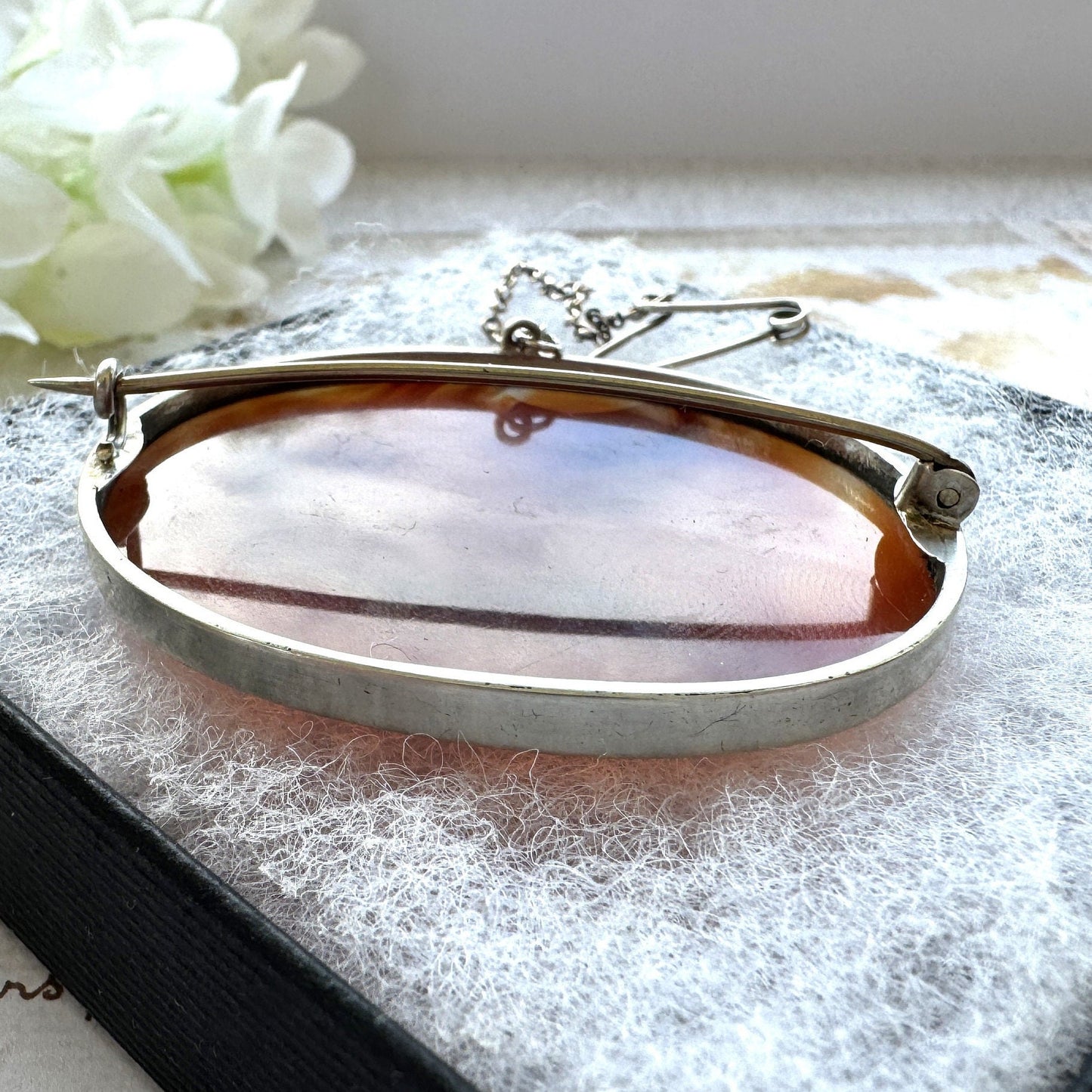 Antique Victorian Large Scottish Agate Sterling Silver Brooch