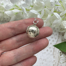 Load image into Gallery viewer, Vintage Sterling Silver Rare English Football Charm - Opens to Reveal Goalkeeper. Soccer Ball Small Pendant &amp; Optional Sterling Silver Chain
