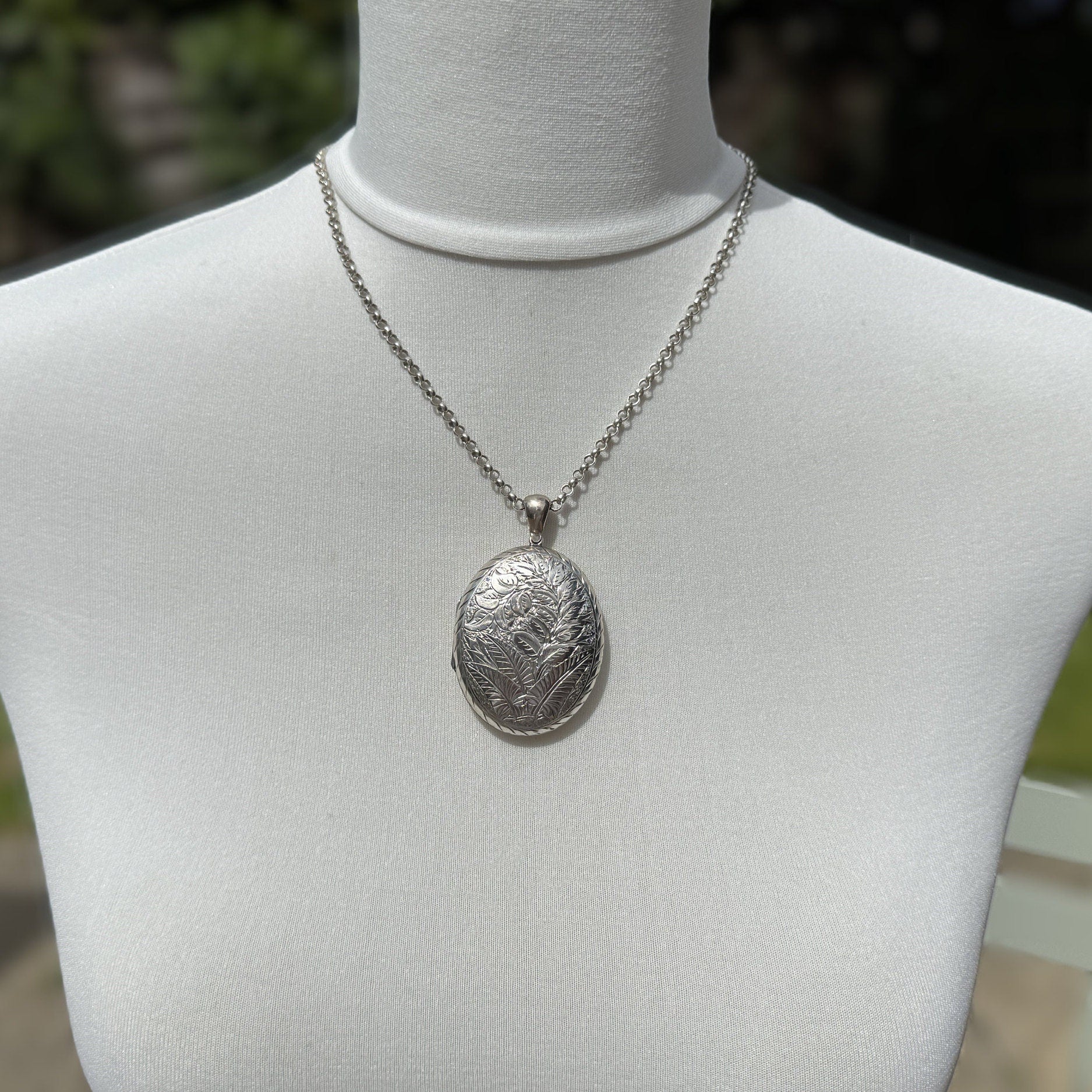 Antique Victorian Large Sterling Silver Photo Locket Pendant