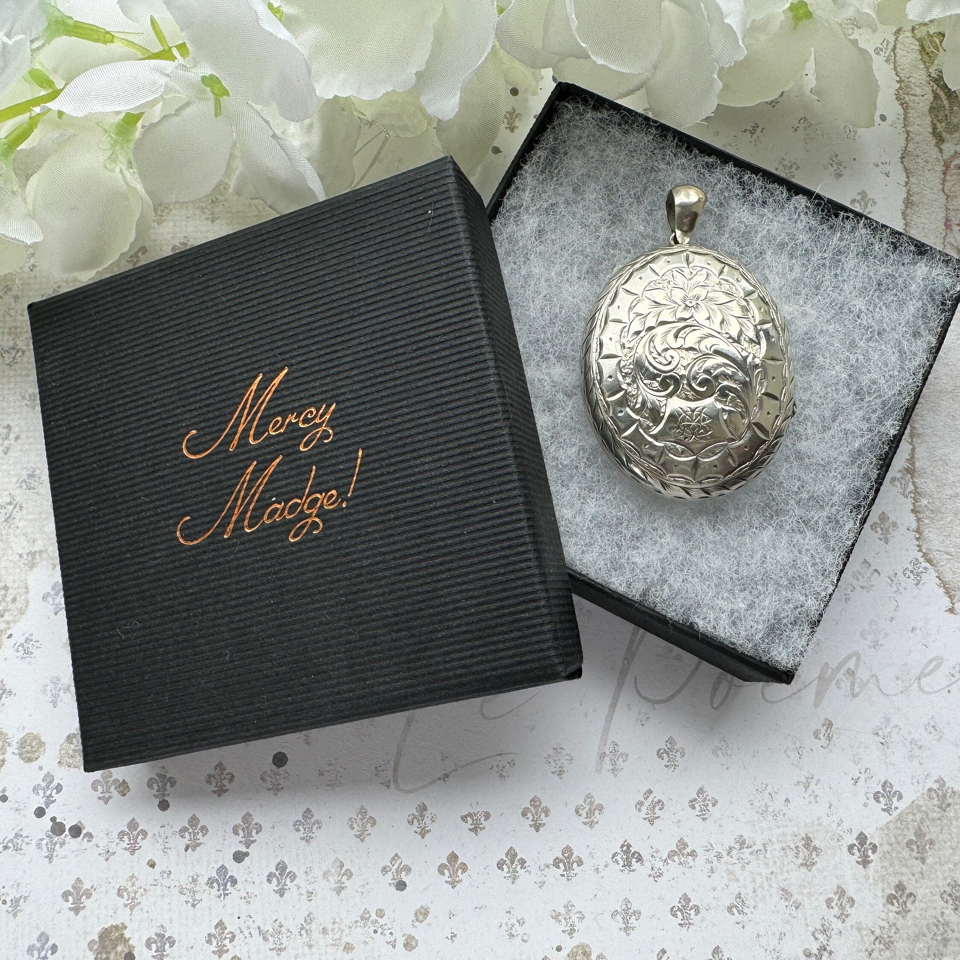 Antique Victorian Large Sterling Silver Photo Locket Pendant