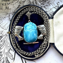 画像をギャラリービューアに読み込む, Antique Art Deco Egyptian Revival Huge Scarab Sterling Silver Pendant Necklace. Vintage 1930s Queen Nefertiti Statement Pendant &amp; Long Chain
