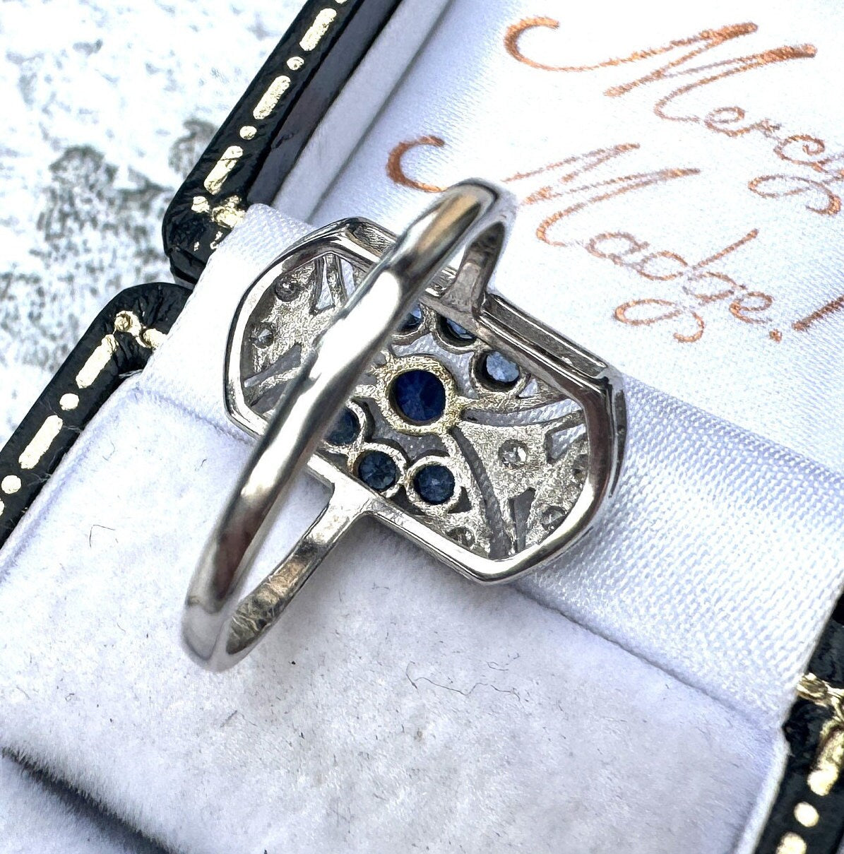 Antique 18ct White Gold Diamond & Sapphire Cluster Ring