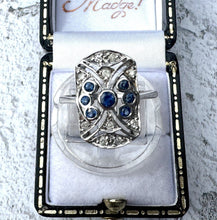 Load image into Gallery viewer, Antique 18ct White Gold Diamond &amp; Sapphire Cluster Ring
