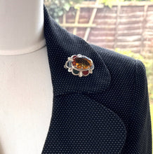 Cargar imagen en el visor de la galería, Vintage Scottish Silver Agate &amp; Citrine Brooch. Oval Sterling Silver Cairngorm Lapel Pin Brooch, Made In Scotland
