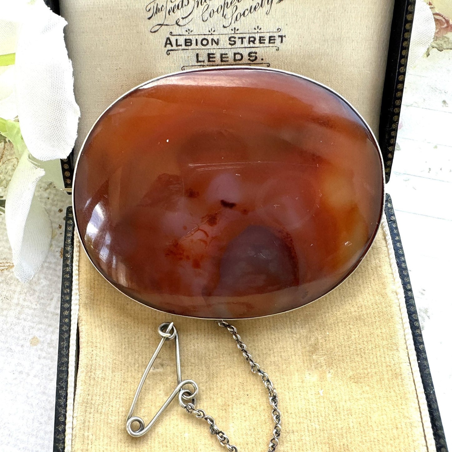 Antique Victorian Large Scottish Agate Sterling Silver Brooch