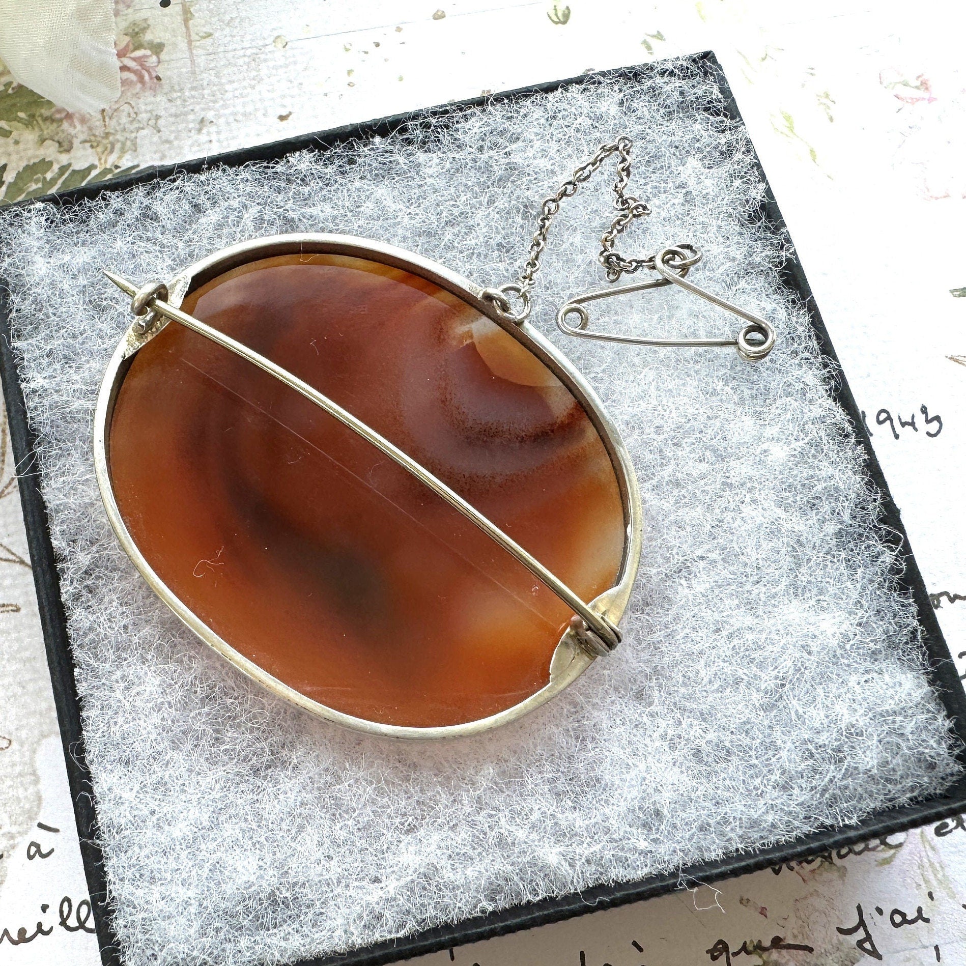 Antique Victorian Large Scottish Agate Sterling Silver Brooch