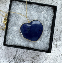 Cargar imagen en el visor de la galería, Antique Victorian 15ct Gold Carved Sodalite Love Heart Pendant. Large Natural Blue Gemstone Solitaire Heart Pendant.
