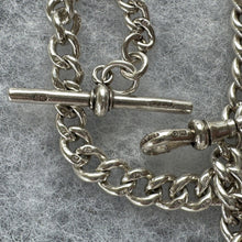 Cargar imagen en el visor de la galería, Victorian Sterling Silver Single Albert Pocket Watch Chain. Antique 1891 Solid Silver Curb Link Watch Chain. Antique Watch Chain Bracelet
