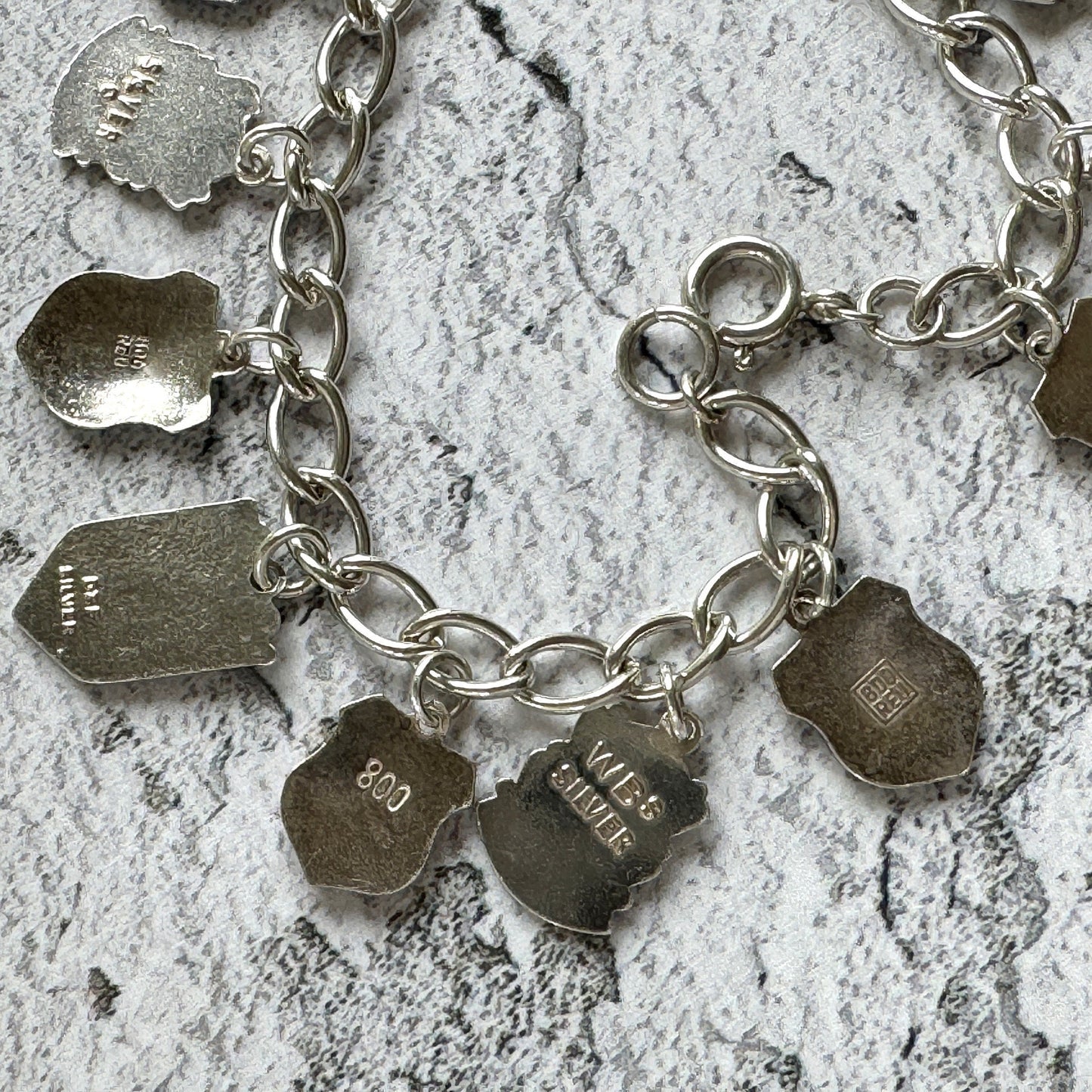 Vintage 1960s Britain & Germany Sterling Silver Enamel Charm Bracelet. City Coat of Arms Souvenir Travel Bracelet With St Christopher Charm
