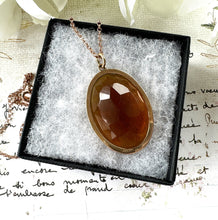 Lade das Bild in den Galerie-Viewer, Antique Victorian 9ct Gold &amp; Citrine Solitaire Pendant. Large Oval 47.50ct Golden Citrine Paste Pendant Necklace. Scottish Cairngorm Pendant
