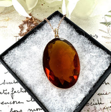 Lade das Bild in den Galerie-Viewer, Antique Victorian 9ct Gold &amp; Citrine Solitaire Pendant. Large Oval 47.50ct Golden Citrine Paste Pendant Necklace. Scottish Cairngorm Pendant
