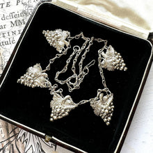 Carica l&#39;immagine nel visualizzatore di Gallery, Antique Edwardian Grapevine &amp; Barleycorn Chain Sterling Silver Necklace. Art Nouveau Repoussé Silver Fancy Chain Bib Necklace
