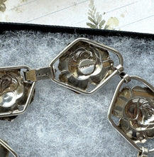 Load image into Gallery viewer, Antique Art Deco Sterling Silver Repoussé Rose Bracelet. Arts &amp; Crafts/Art Nouveau Silver Figural Flower Panel Bracelet, Circa 1920
