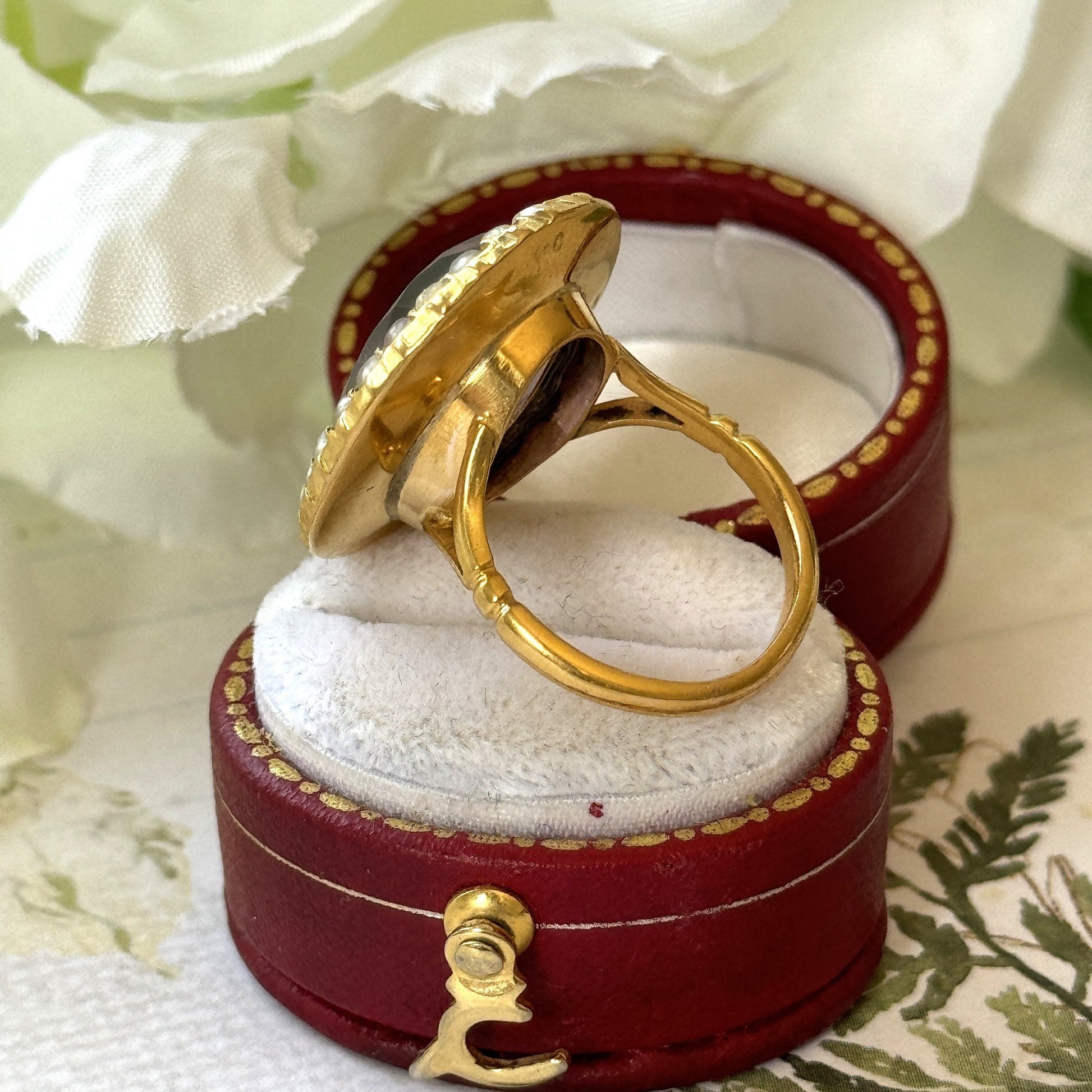 Antique Victorian 9ct Gold, 11.50ct Amethyst & Pearl Cluster Ring