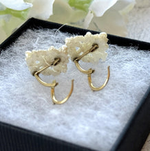 Load image into Gallery viewer, Antique Victorian 9ct Gold Seed Pearl Fleur De Lis Hook Earrings. Woven Seed Pearl Floral Scroll Earrings. Victorian Wedding Bride Earrings
