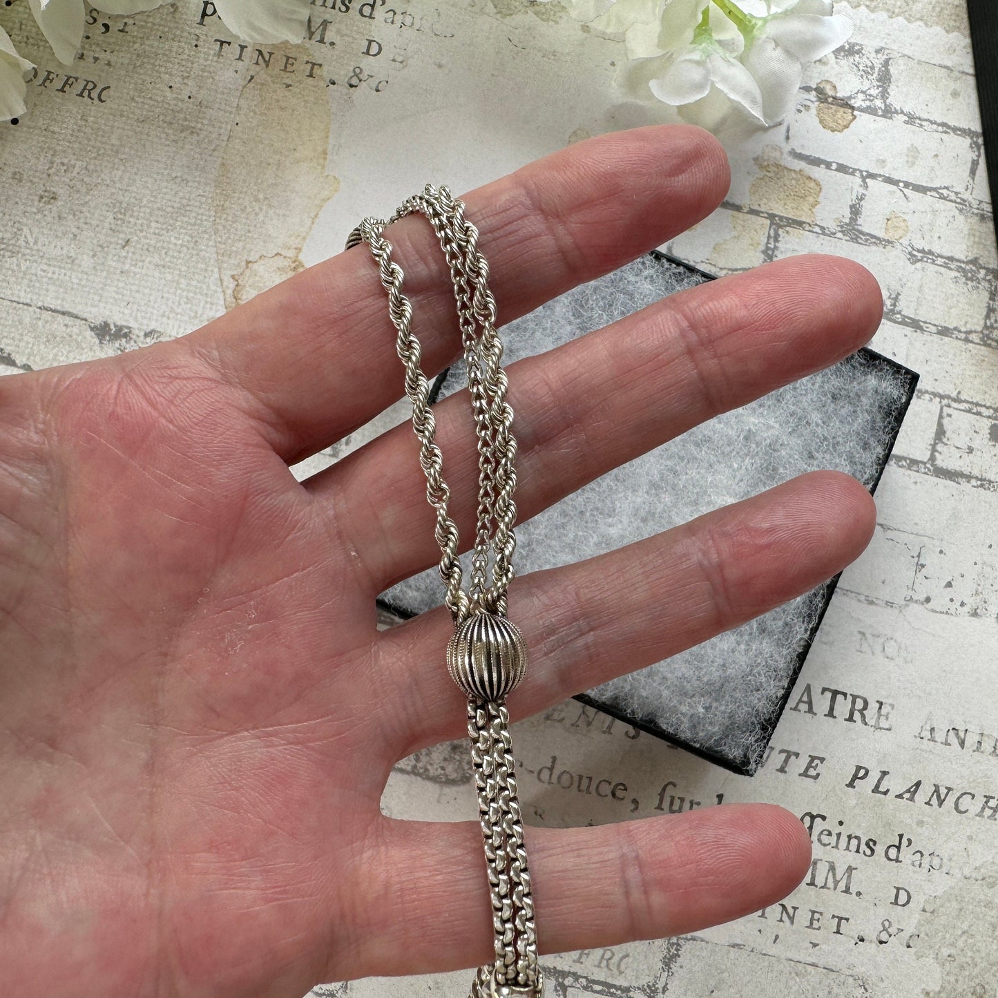 Victorian Sterling Silver Albertina Bracelet. Antique Fancy Link Watch Chain Bracelet With Love Heart Locket Charm, T-Bar & Dog-Clip