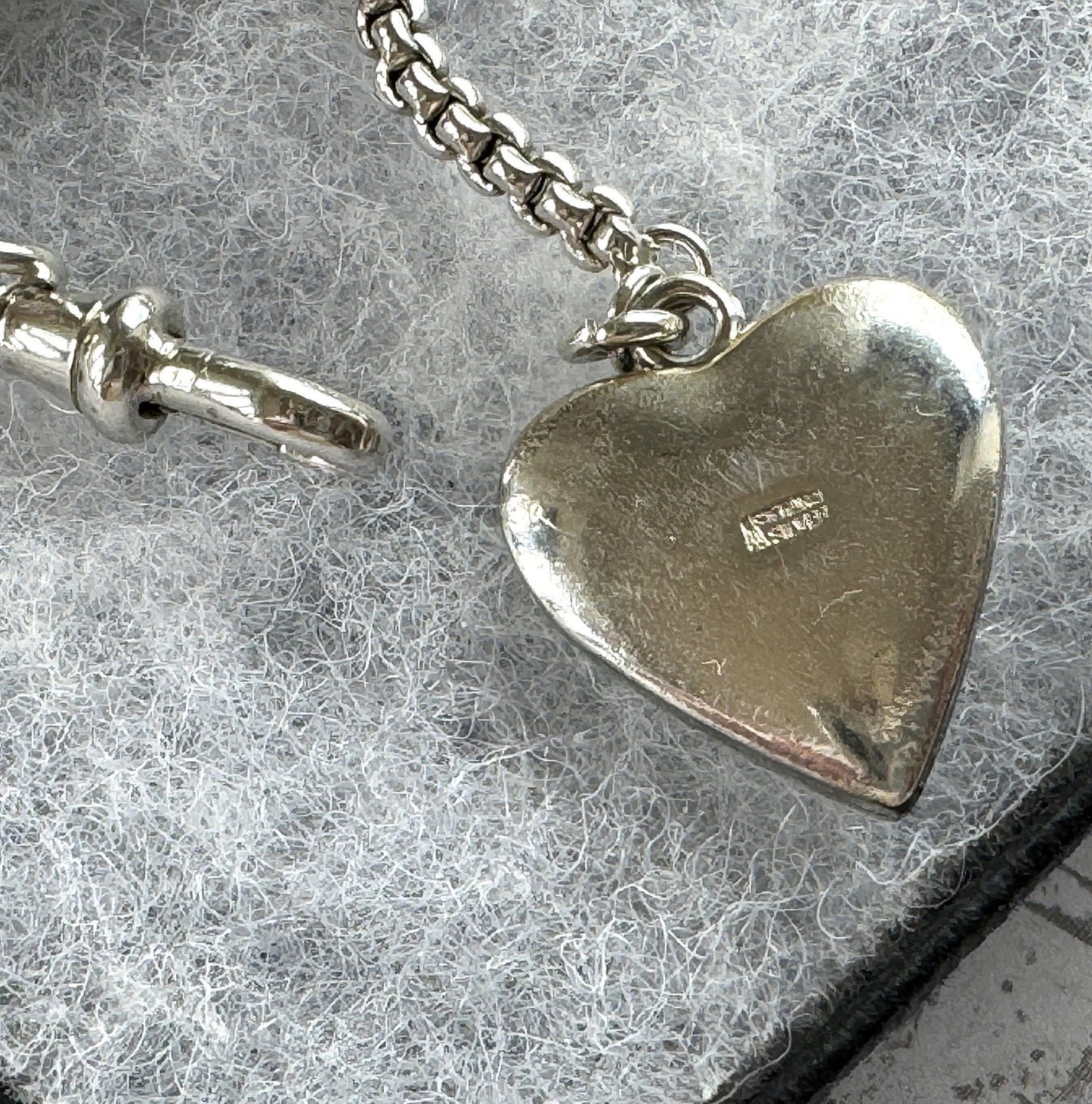 Victorian Sterling Silver Albertina Bracelet. Antique Fancy Link Watch Chain Bracelet With Love Heart Locket Charm, T-Bar & Dog-Clip