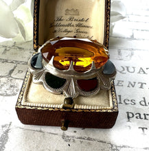 Cargar imagen en el visor de la galería, Vintage Scottish Silver Agate &amp; Citrine Brooch. Oval Sterling Silver Cairngorm Lapel Pin Brooch, Made In Scotland
