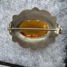 Load image into Gallery viewer, Vintage Scottish Silver Agate &amp; Citrine Brooch. Oval Sterling Silver Cairngorm Lapel Pin Brooch, Made In Scotland
