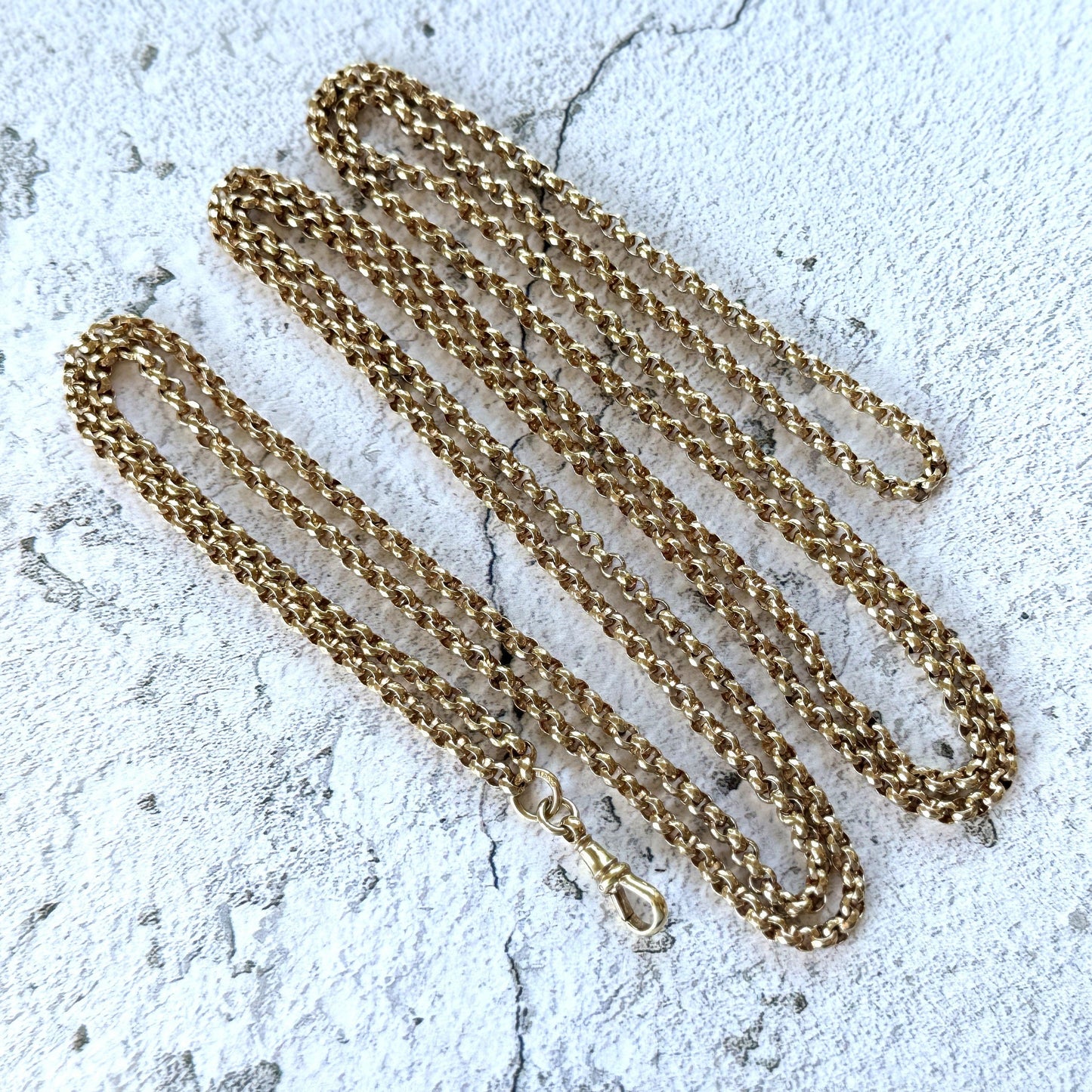 Antique Victorian 18ct Rolled Gold Long Guard Chain. 58" Long 18K Gold Filled Faceted Belcher Chain. Rope Length Sautoir Muff Chain Necklace