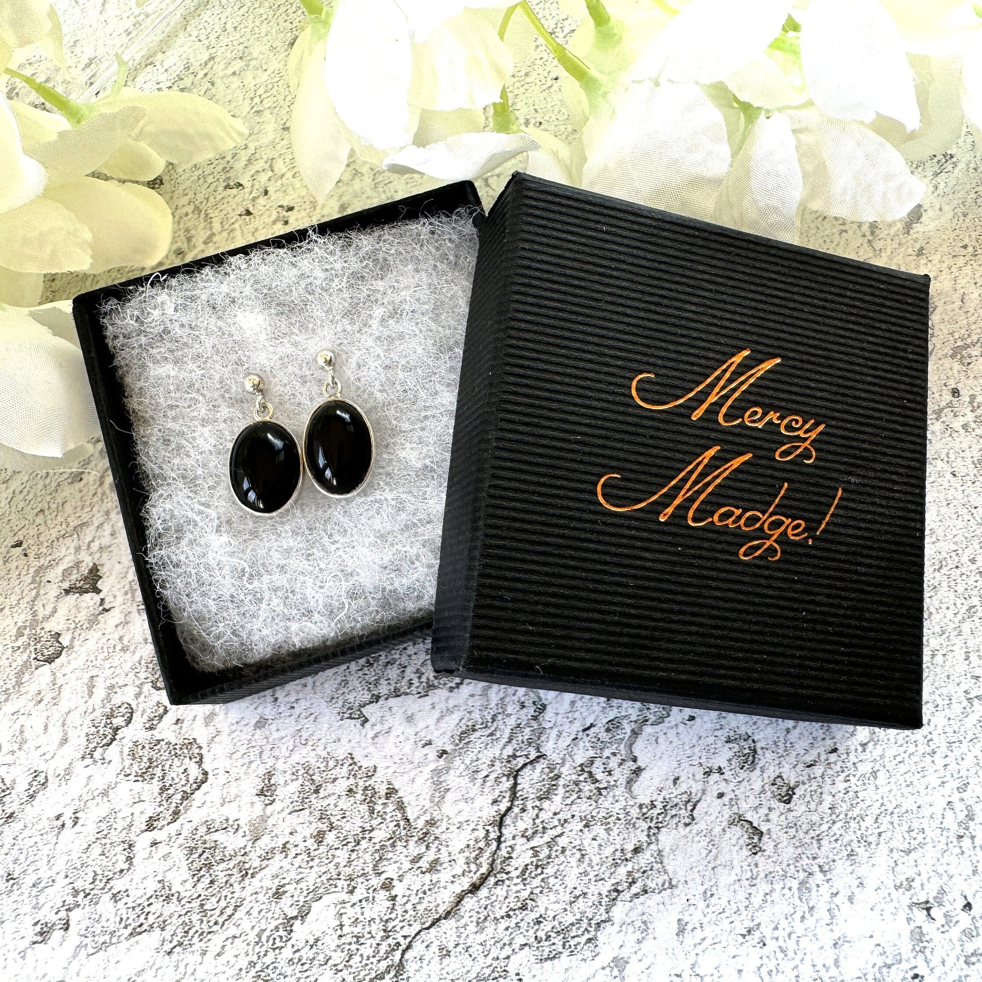 Vintage Sterling Silver Onyx Drop Classic Edwardian Style Earrings