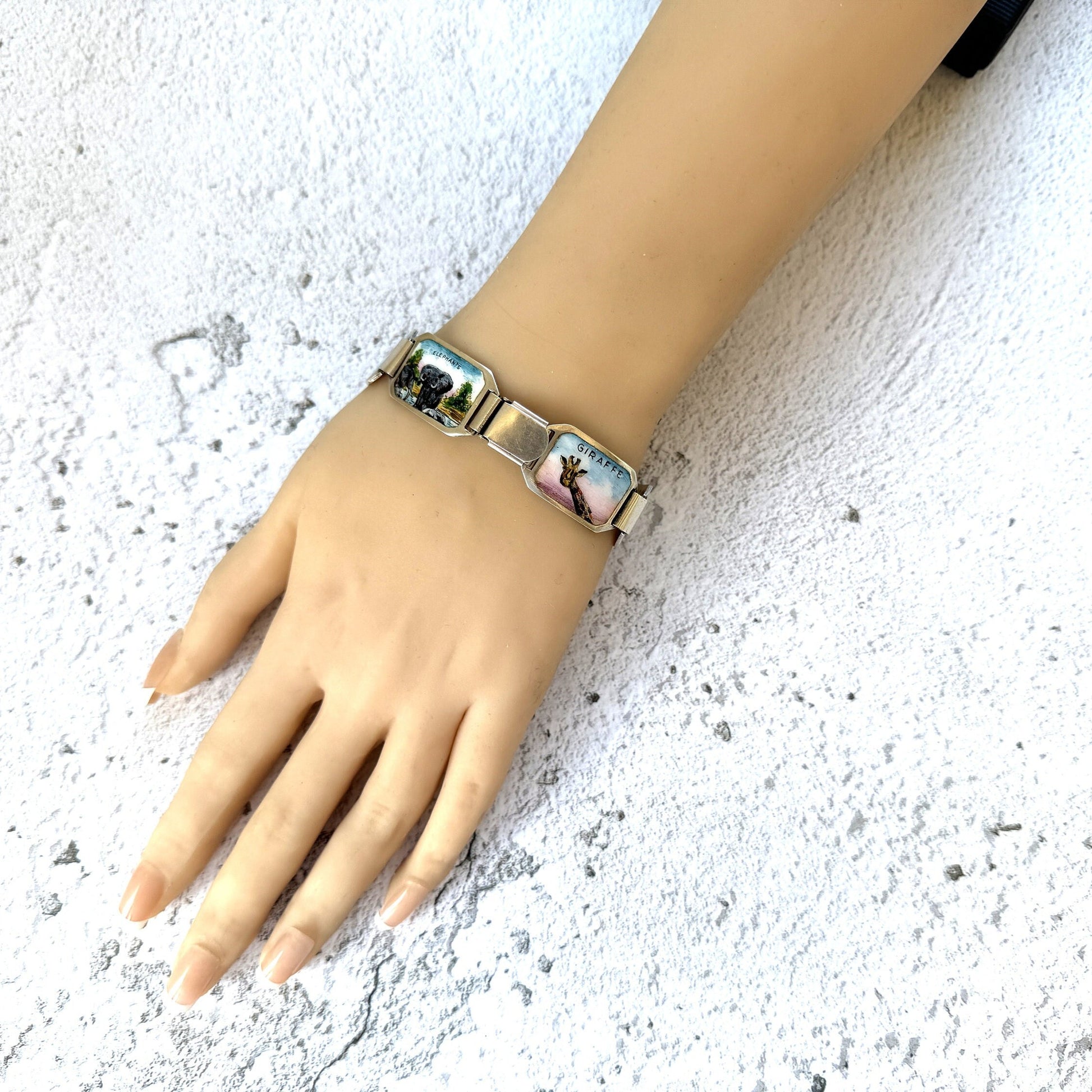 Vintage 1950s Sterling Silver & Enamel Safari Souvenir Bracelet