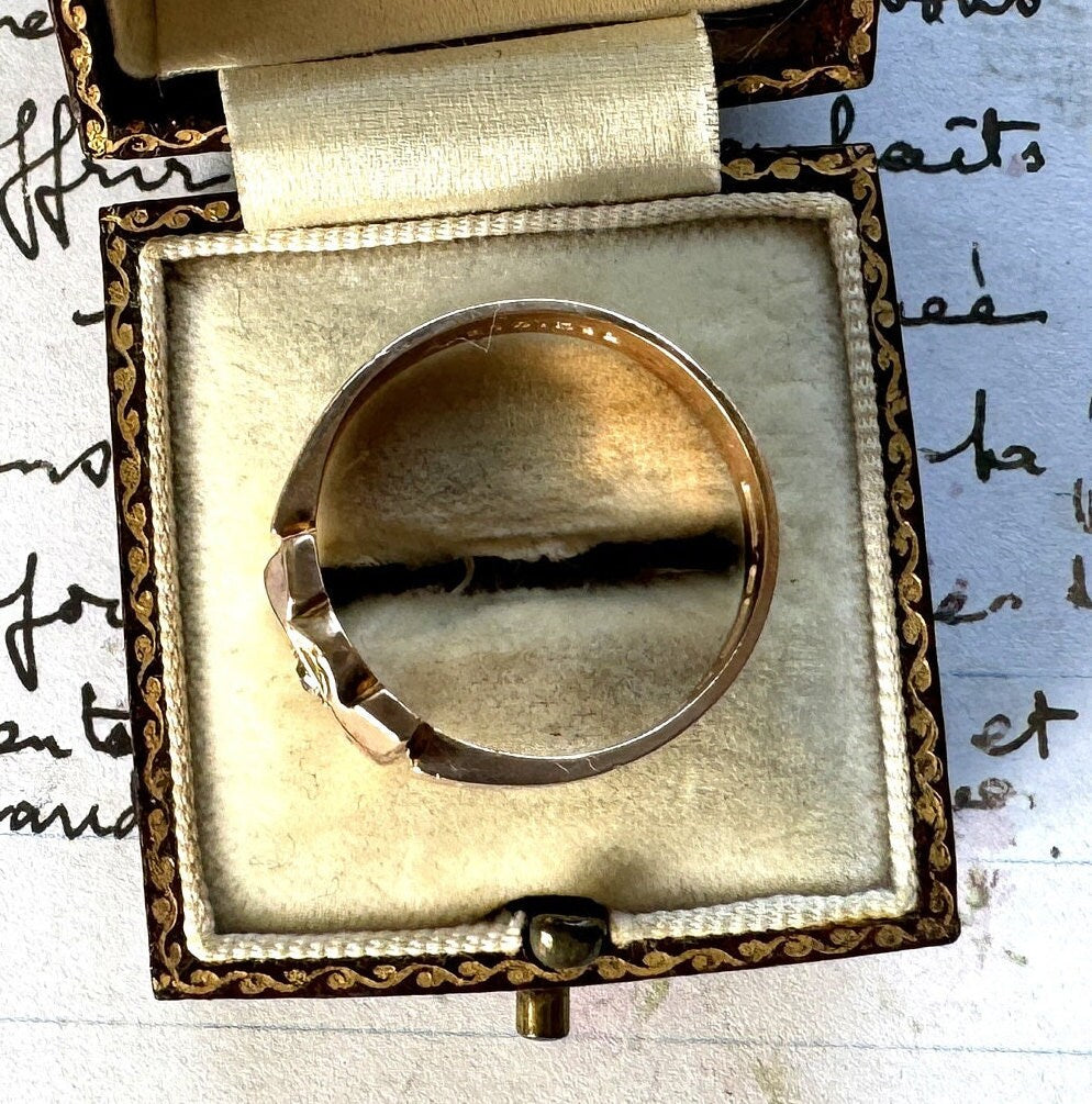 Antique Art Deco 9ct Gold Star Set Diamond Gypsy Ring. Heavy Rose Gold Wide Band Ring, Hallmarked Henry Griffiths 1929, Size T-1/2/ 9-3/4