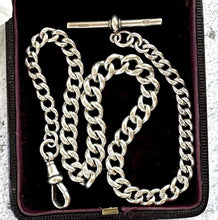 Cargar imagen en el visor de la galería, Victorian Sterling Silver Single Albert Pocket Watch Chain. Antique 1891 Solid Silver Curb Link Watch Chain. Antique Watch Chain Bracelet
