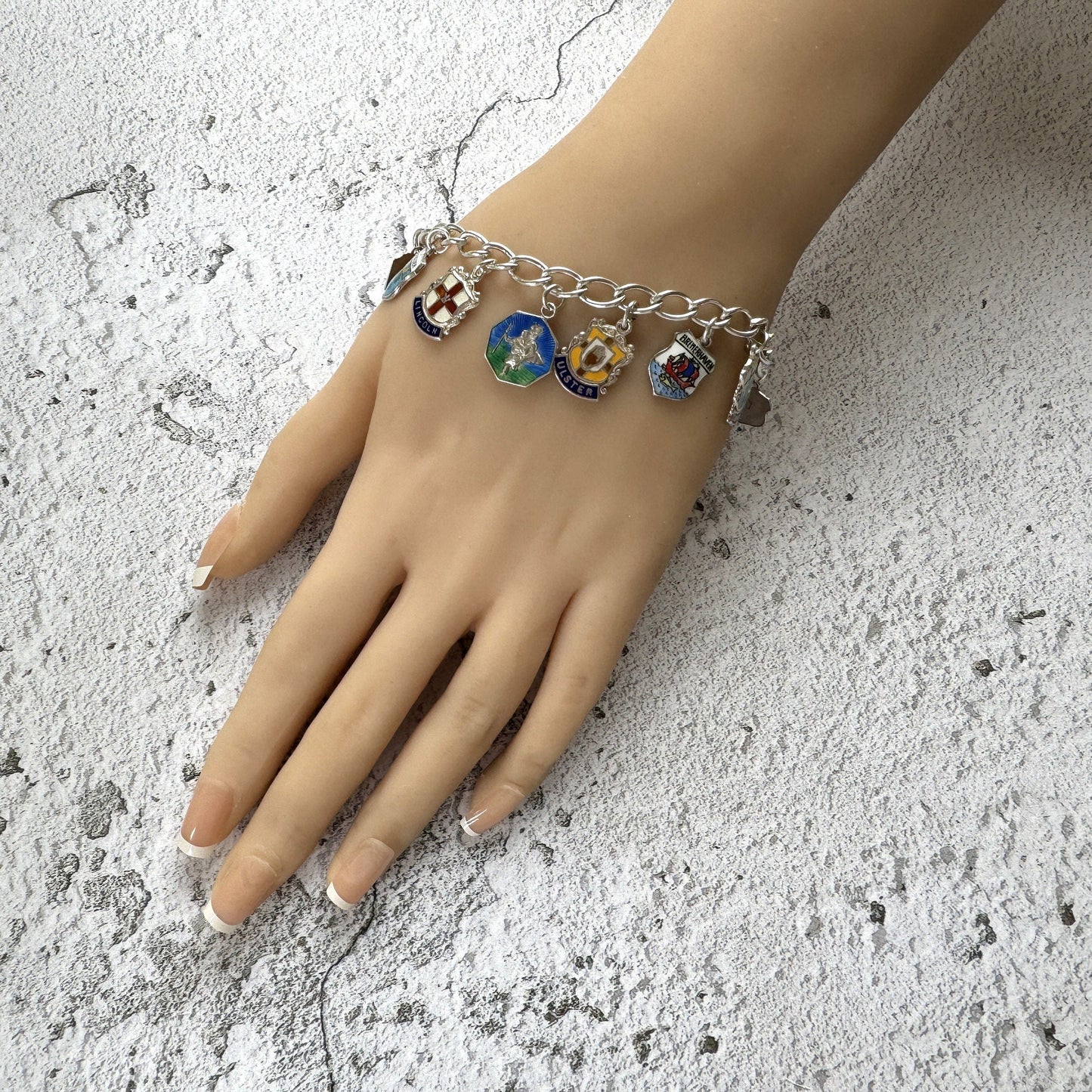 Vintage 1960s Britain & Germany Sterling Silver Enamel Charm Bracelet. City Coat of Arms Souvenir Travel Bracelet With St Christopher Charm