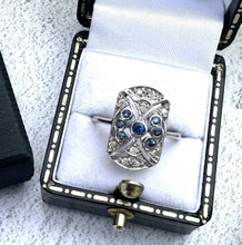 Load image into Gallery viewer, Antique 18ct White Gold Diamond &amp; Sapphire Cluster Ring
