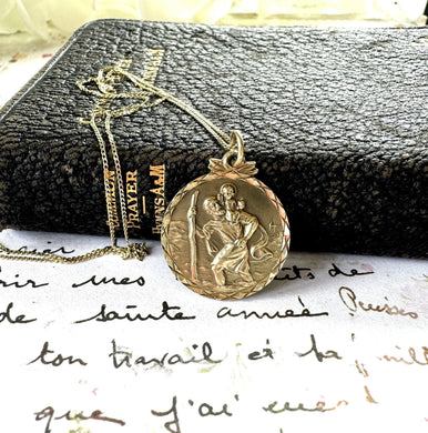 Vintage 1966 9ct Yellow Gold St. Christopher Necklace Pendant. English Hallmarked Solid Gold Religious Medallion Pendant.