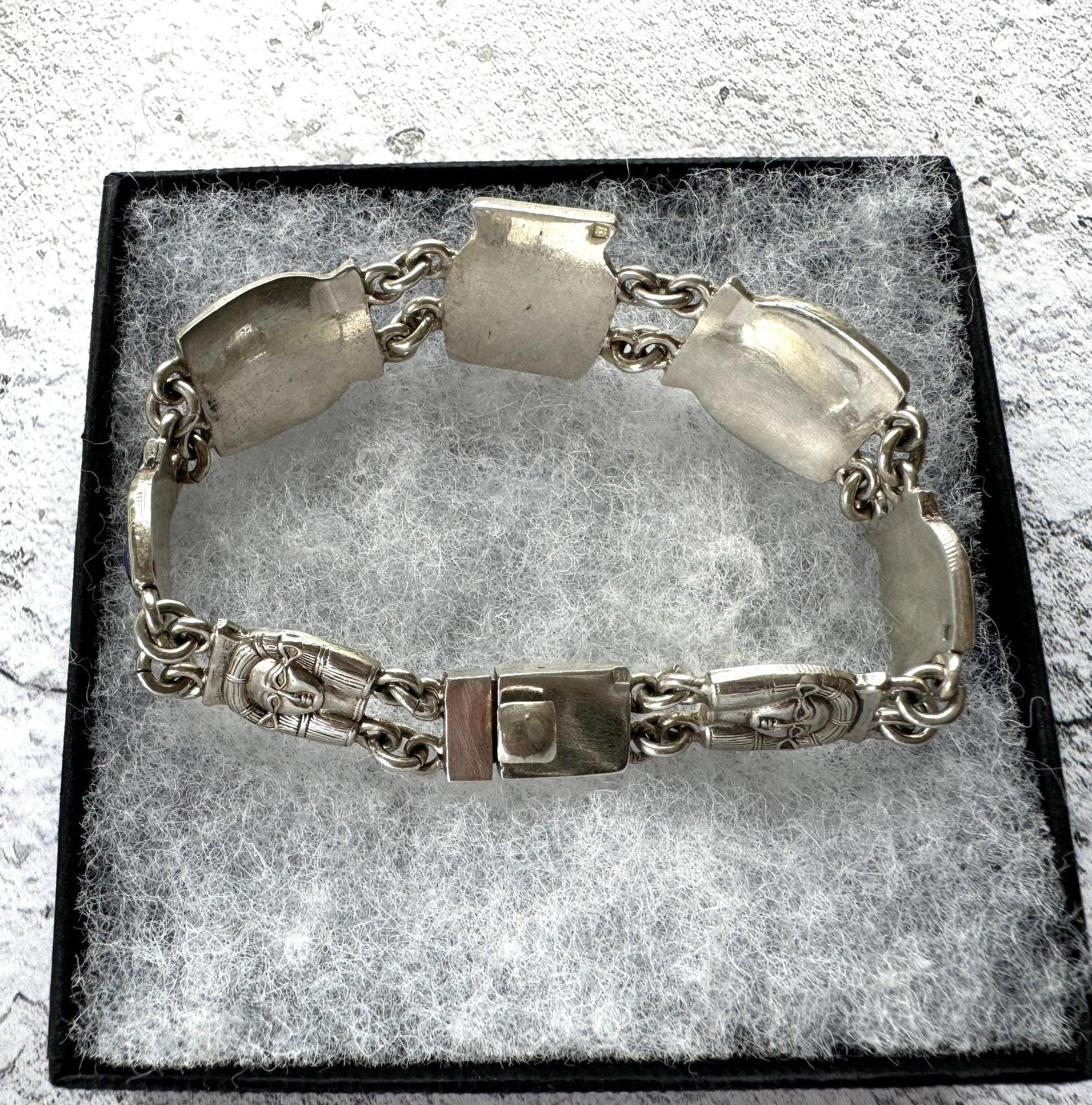 Art Deco Egyptian Revival Silver & Lapis Tutankhamun Bracelet