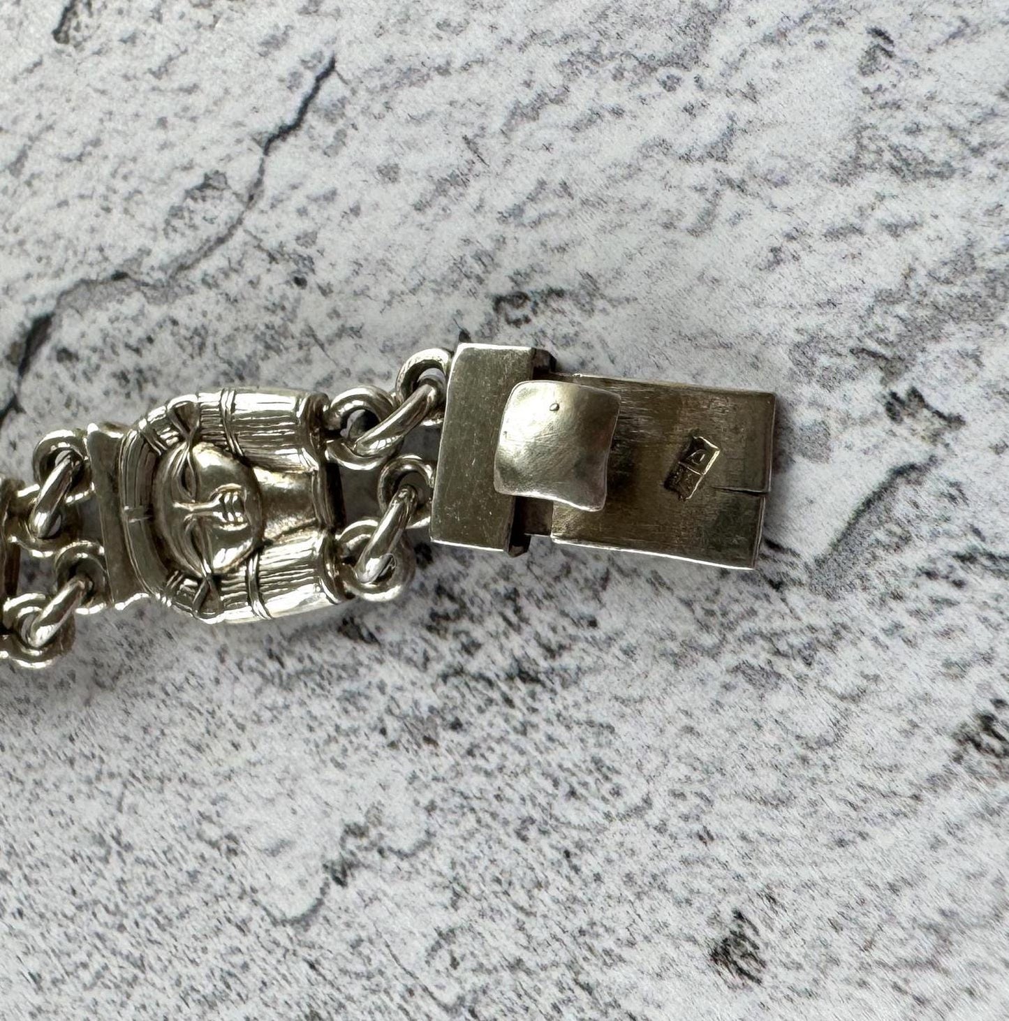 Art Deco Egyptian Revival Silver & Lapis Tutankhamun Bracelet