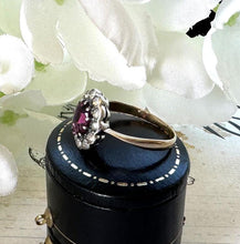 Load image into Gallery viewer, Antique Victorian Pink Tourmaline &amp; White Paste Diamond 9ct Gold Cluster Ring. Oval Halo Ring Size UK M-1/2/ US 6-1/2
