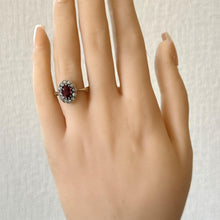 Load image into Gallery viewer, Antique Victorian Pink Tourmaline &amp; White Paste Diamond 9ct Gold Cluster Ring. Oval Halo Ring Size UK M-1/2/ US 6-1/2
