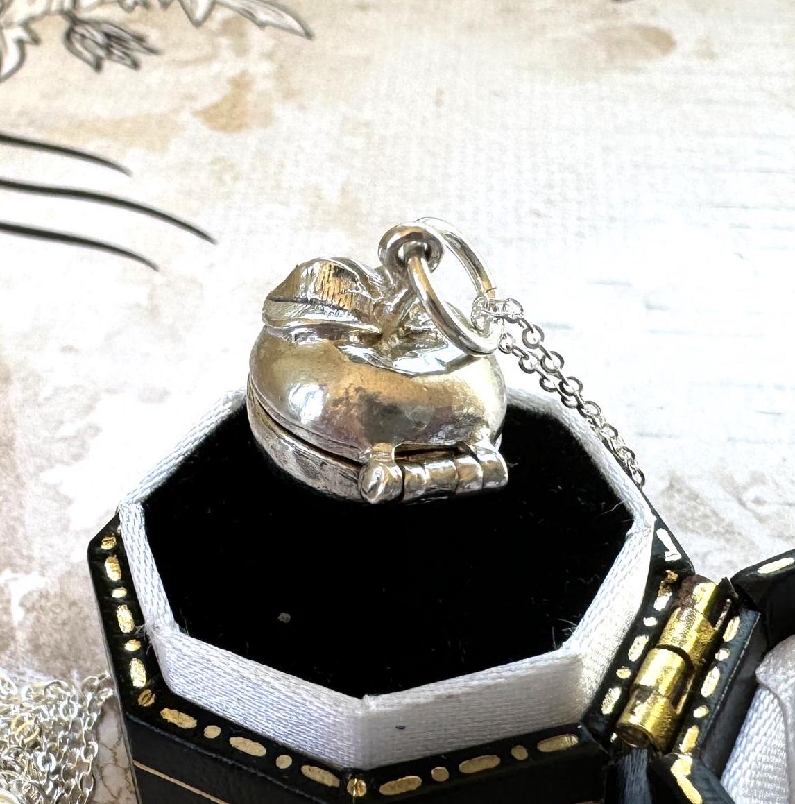 Vintage Sterling Silver Forbidden Fruit Apple Charm Pendant - Opens to Reveal Adam & Eve