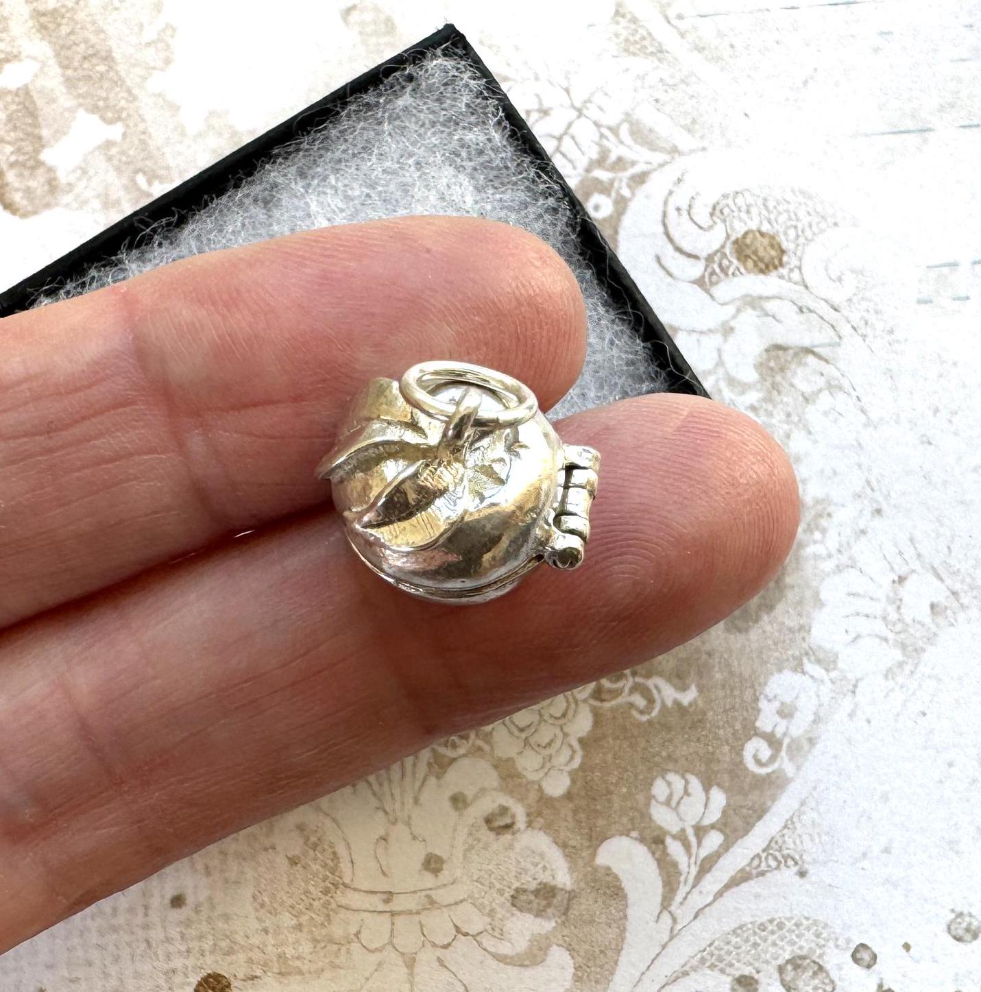 Vintage Sterling Silver Forbidden Fruit Apple Charm Pendant - Opens to Reveal Adam & Eve