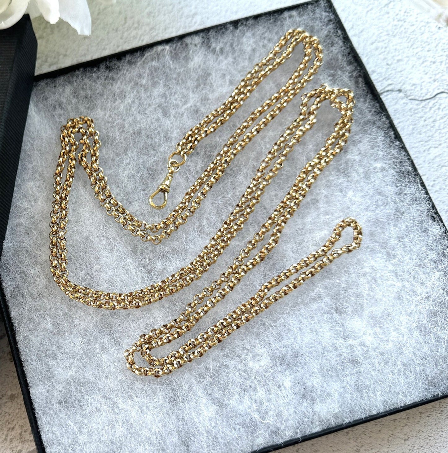 Antique Victorian 18ct Rolled Gold Long Guard Chain. 58" Long 18K Gold Filled Faceted Belcher Chain. Rope Length Sautoir Muff Chain Necklace