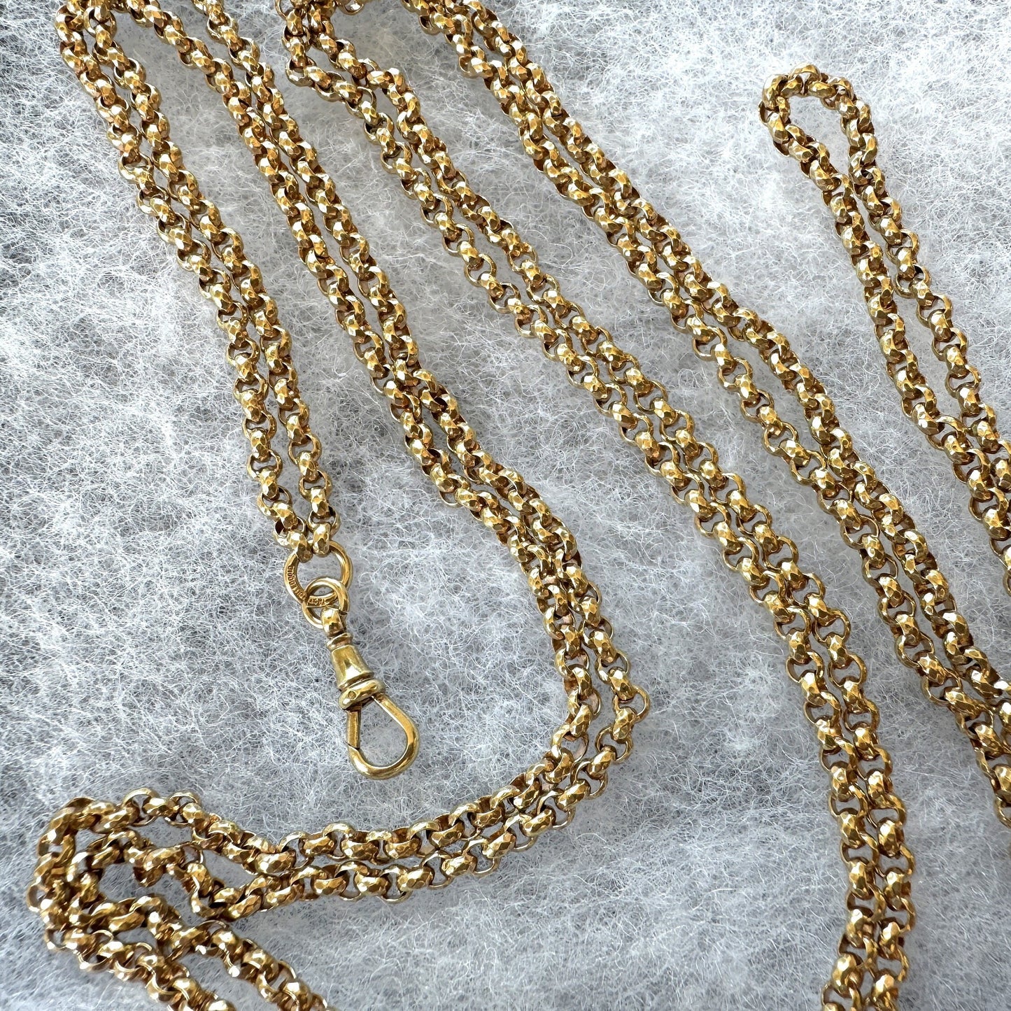 Antique Victorian 18ct Rolled Gold Long Guard Chain. 58" Long 18K Gold Filled Faceted Belcher Chain. Rope Length Sautoir Muff Chain Necklace