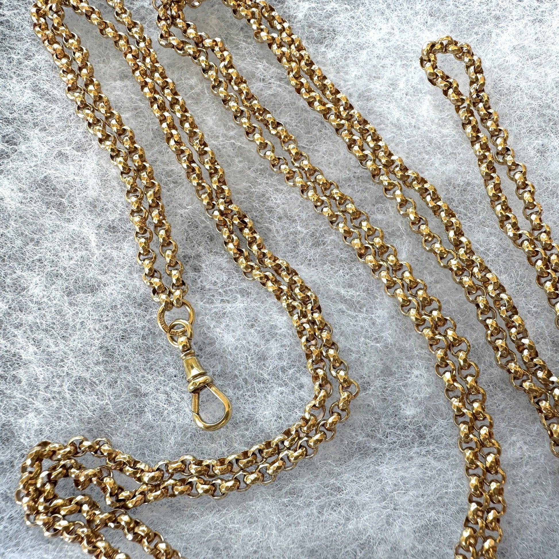 Antique Victorian 18ct Rolled Gold Long Guard Chain. 58" Long 18K Gold Filled Faceted Belcher Chain. Rope Length Sautoir Muff Chain Necklace