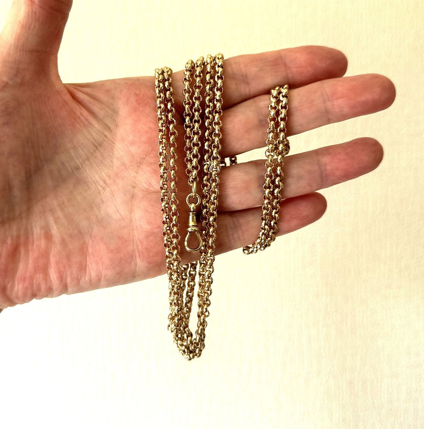 Antique Victorian 18ct Rolled Gold Long Guard Chain. 58" Long 18K Gold Filled Faceted Belcher Chain. Rope Length Sautoir Muff Chain Necklace