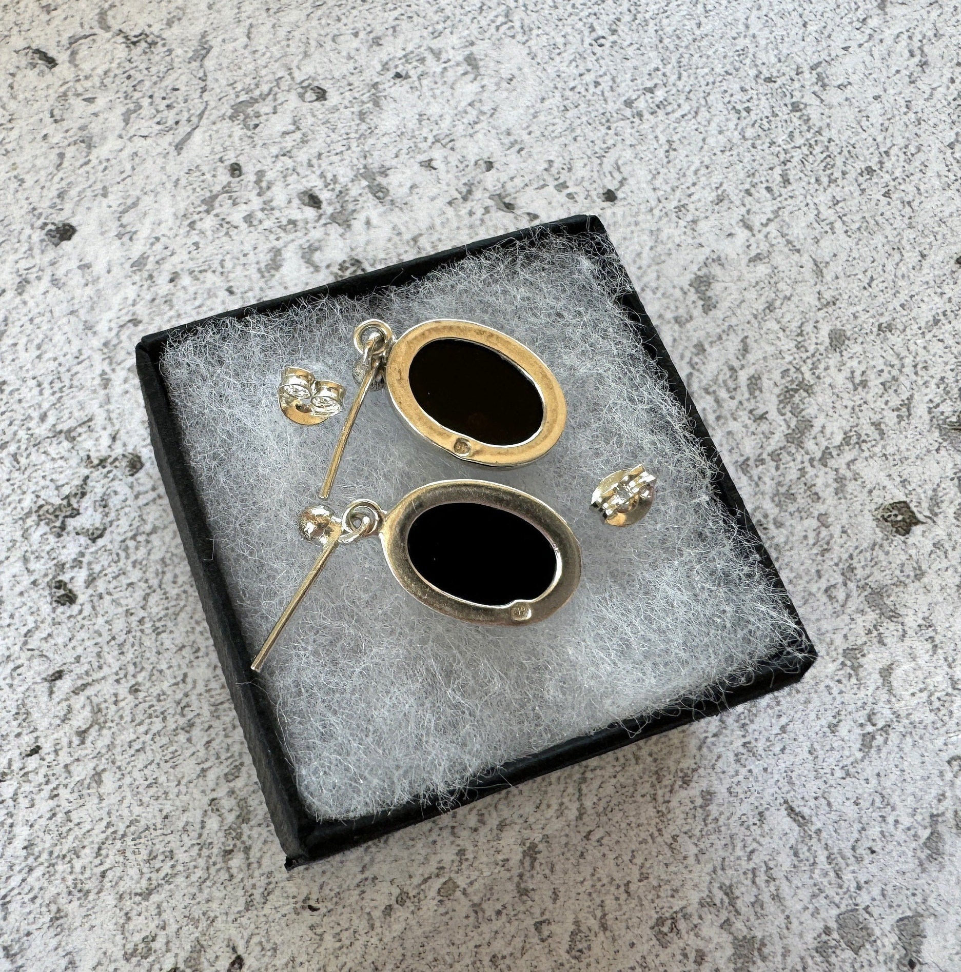 Vintage Sterling Silver Onyx Drop Classic Edwardian Style Earrings