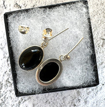 Load image into Gallery viewer, Vintage Sterling Silver Onyx Drop Classic Edwardian Style Earrings. Silver Bead Stud &amp; Black Gemstone Drop Earrings For Pierced Ears
