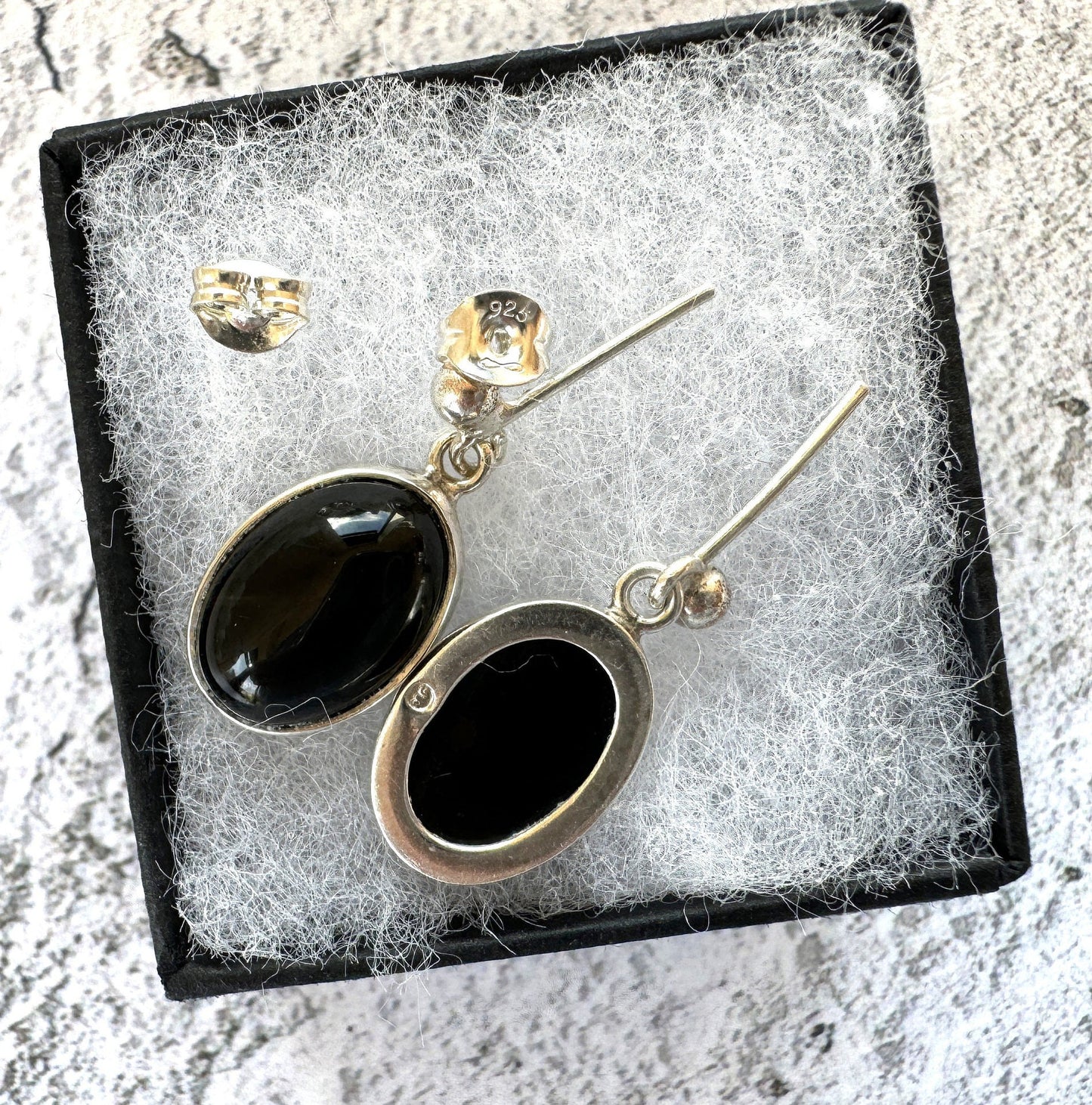 Vintage Sterling Silver Onyx Drop Classic Edwardian Style Earrings