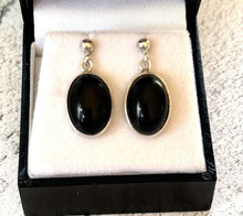 Load image into Gallery viewer, Vintage Sterling Silver Onyx Drop Classic Edwardian Style Earrings. Silver Bead Stud &amp; Black Gemstone Drop Earrings For Pierced Ears
