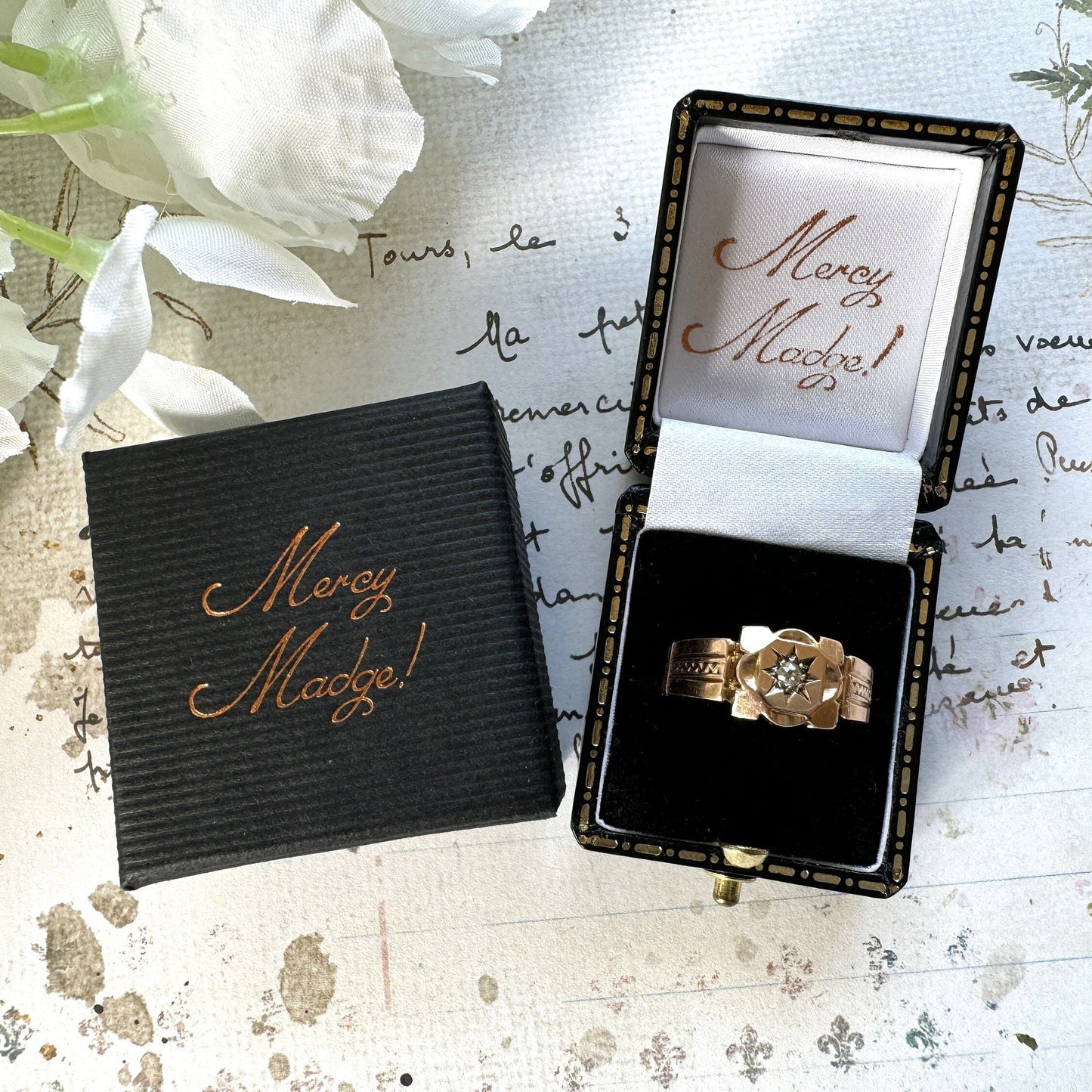 Antique Art Deco 9ct Gold Star Set Diamond Gypsy Ring. Heavy Rose Gold Wide Band Ring, Hallmarked Henry Griffiths 1929, Size T-1/2/ 9-3/4