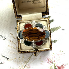 Load image into Gallery viewer, Vintage Scottish Silver Agate &amp; Citrine Brooch. Oval Sterling Silver Cairngorm Lapel Pin Brooch, Made In Scotland
