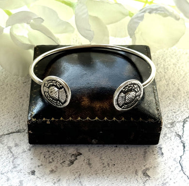 Vintage Sterling Silver Scottish Thistle Torque Bangle. Scottish Silver Torc Bangle Bracelet